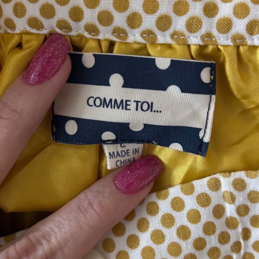 Comme Toi Polka Dot High Waisted Linen/Cotton Preppy Retro Mini Skirt Size L - Picture 3 of 5